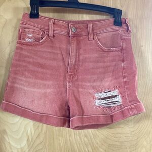 American eagle womens pink acid wash jean shorts size 4